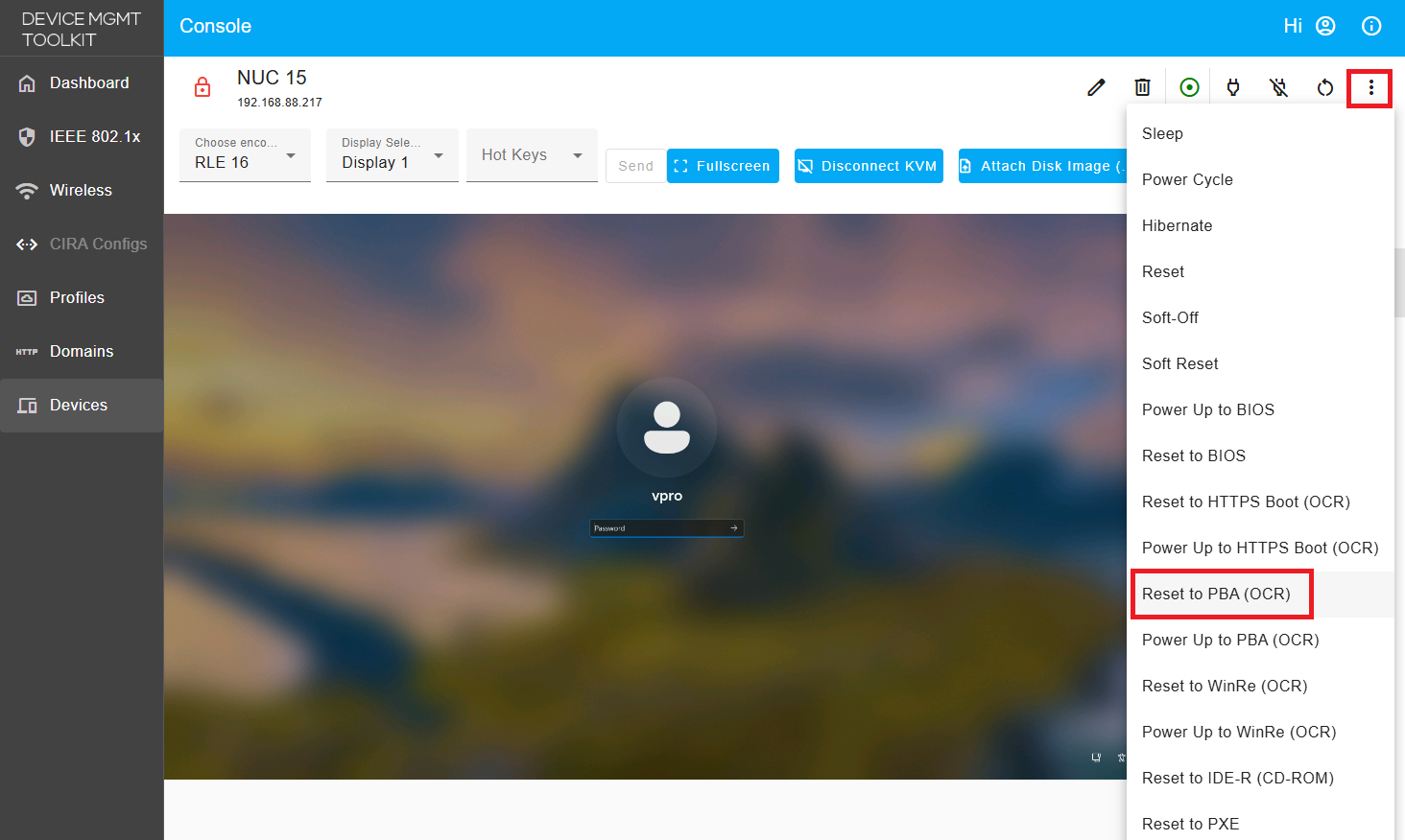 Figure 13: Reset to PBA (OCR)